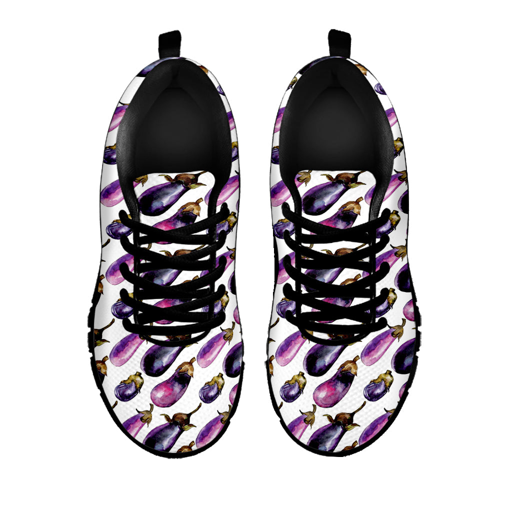 Watercolor Eggplant Pattern Print Black Sneakers
