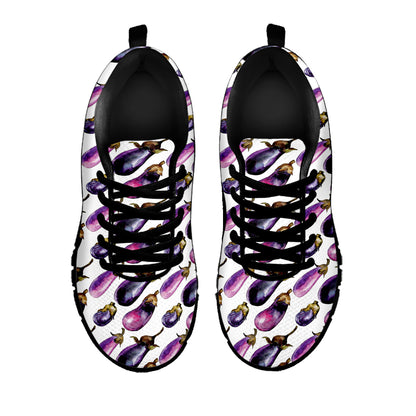 Watercolor Eggplant Pattern Print Black Sneakers