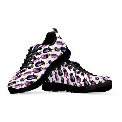 Watercolor Eggplant Pattern Print Black Sneakers