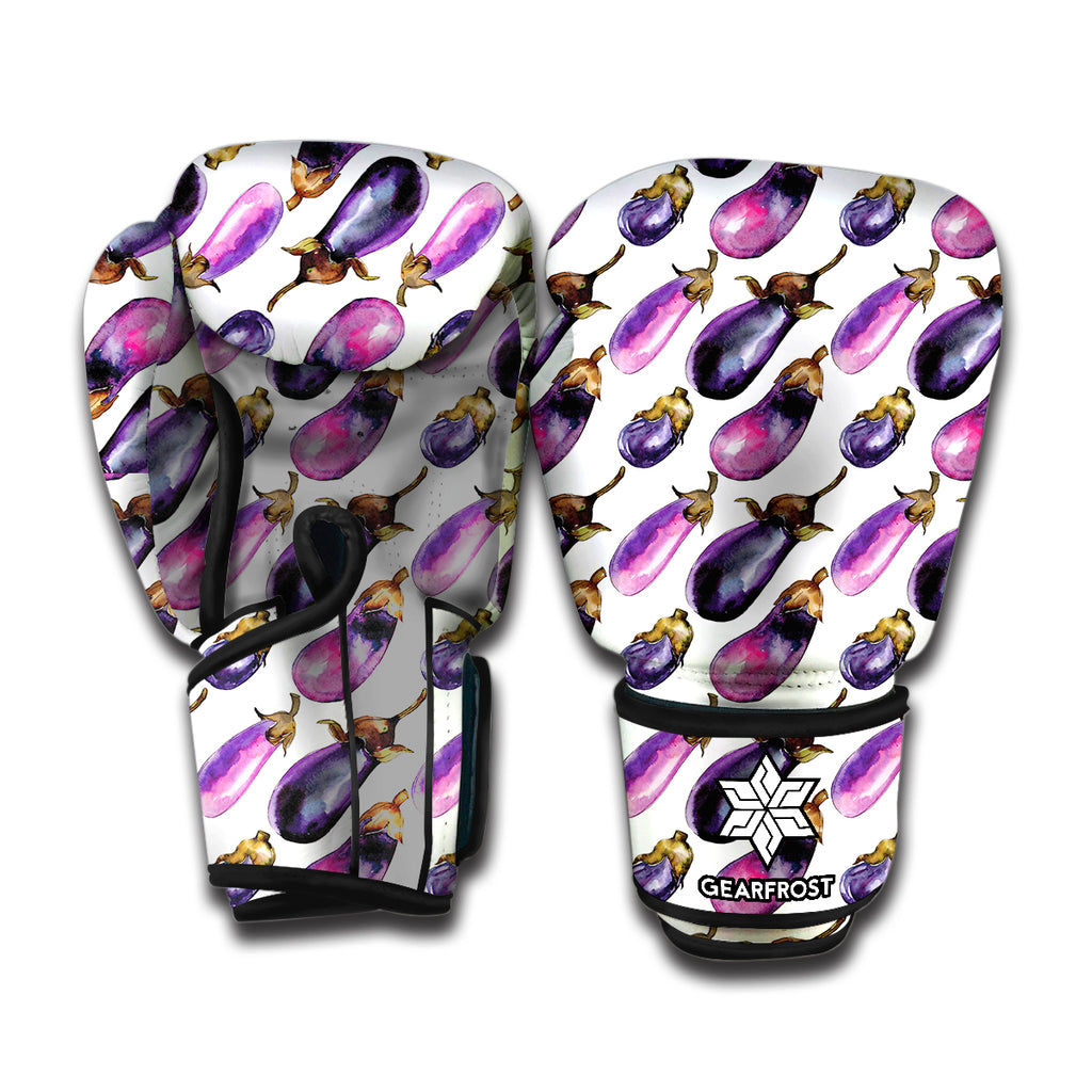 Watercolor Eggplant Pattern Print Boxing Gloves