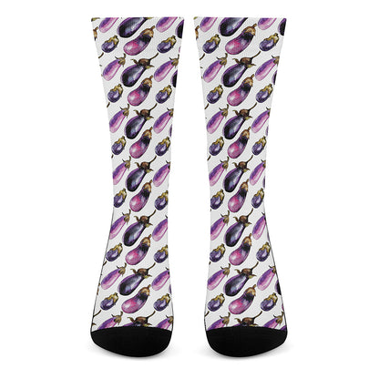 Watercolor Eggplant Pattern Print Crew Socks