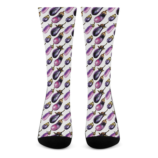 Watercolor Eggplant Pattern Print Crew Socks