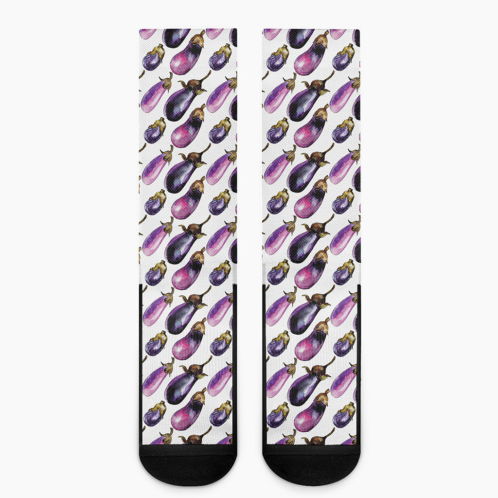Watercolor Eggplant Pattern Print Crew Socks