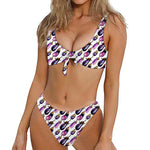 Watercolor Eggplant Pattern Print Front Bow Tie Bikini
