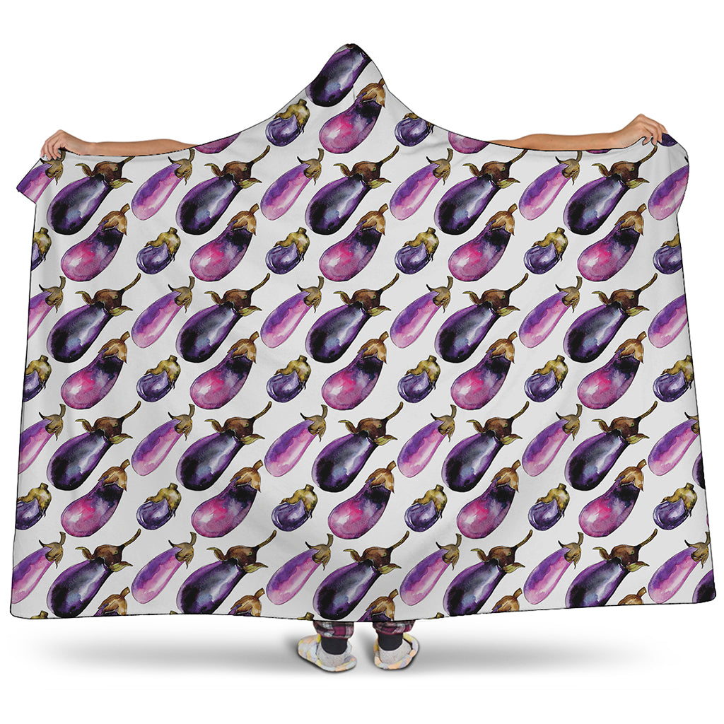 Watercolor Eggplant Pattern Print Hooded Blanket