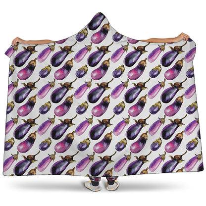 Watercolor Eggplant Pattern Print Hooded Blanket