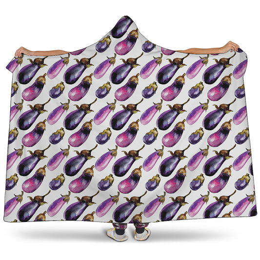 Watercolor Eggplant Pattern Print Hooded Blanket