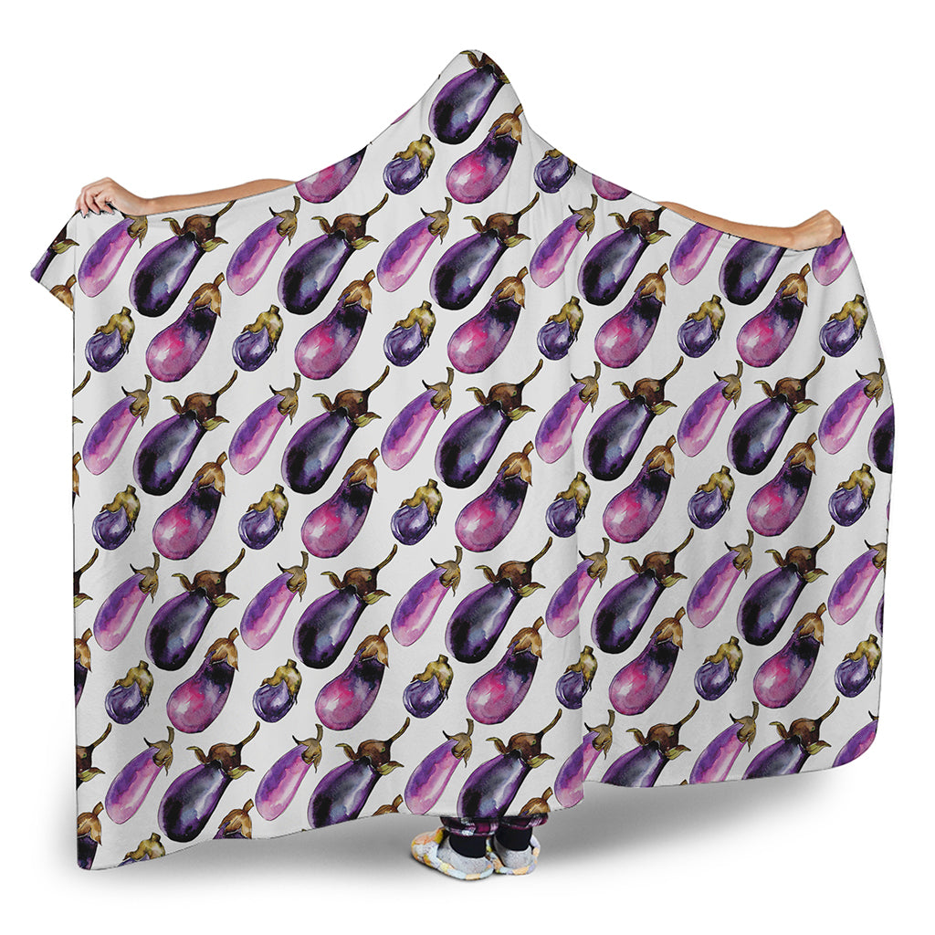 Watercolor Eggplant Pattern Print Hooded Blanket