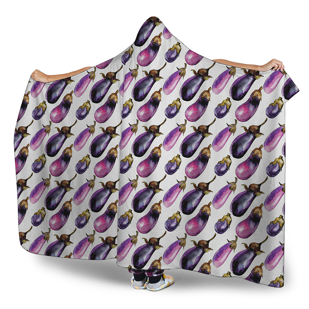 Watercolor Eggplant Pattern Print Hooded Blanket