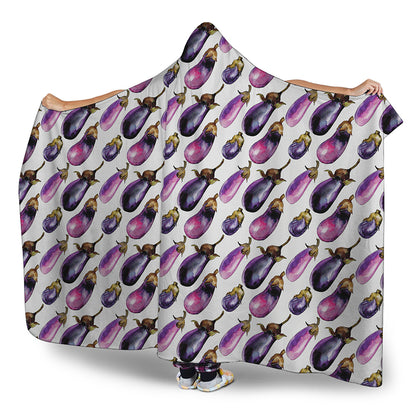 Watercolor Eggplant Pattern Print Hooded Blanket
