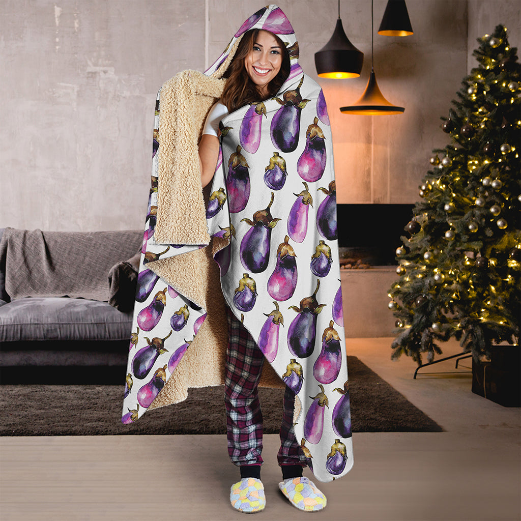 Watercolor Eggplant Pattern Print Hooded Blanket