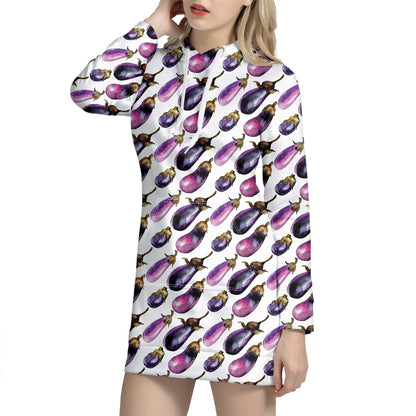 Watercolor Eggplant Pattern Print Hoodie Dress