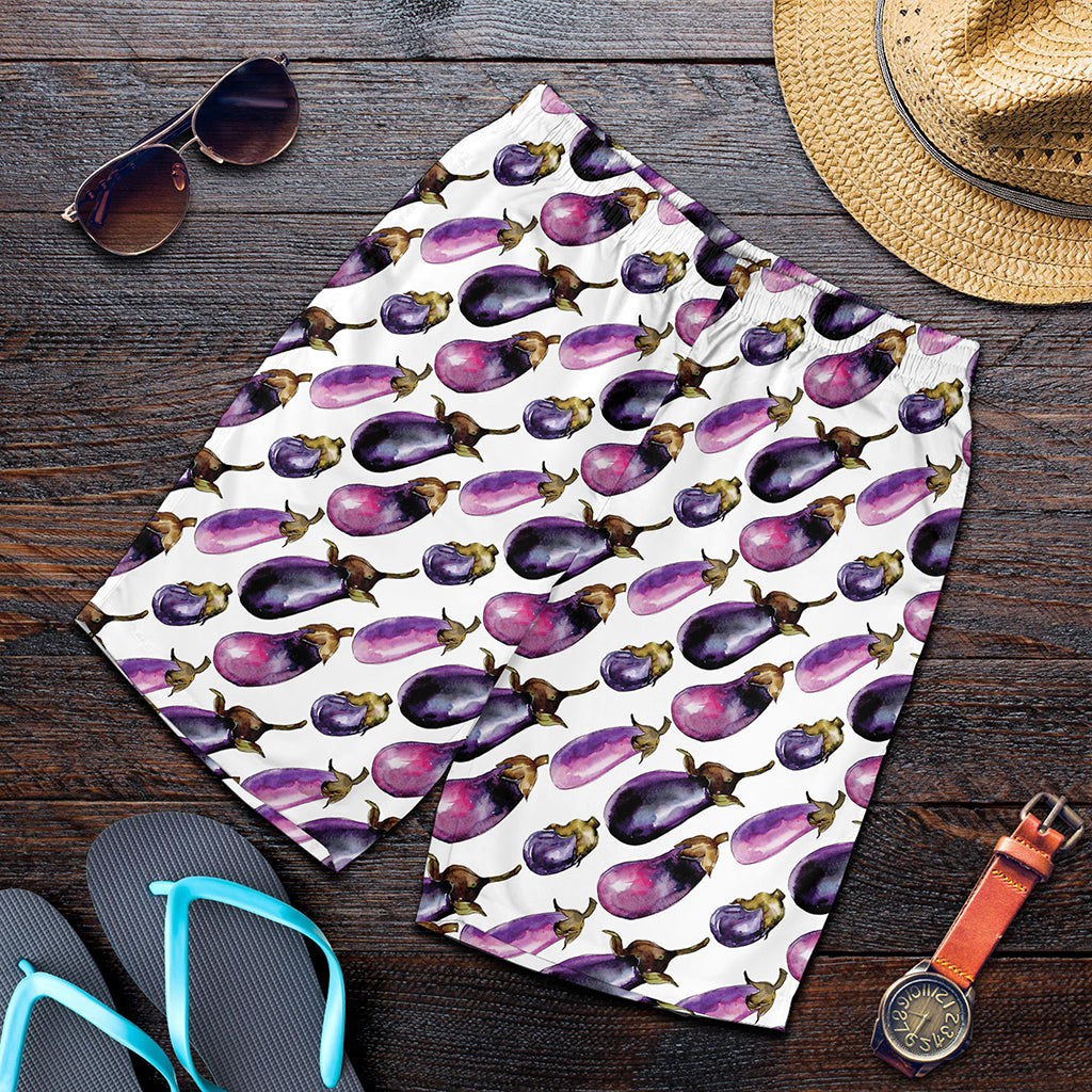 Watercolor Eggplant Pattern Print Men's Shorts
