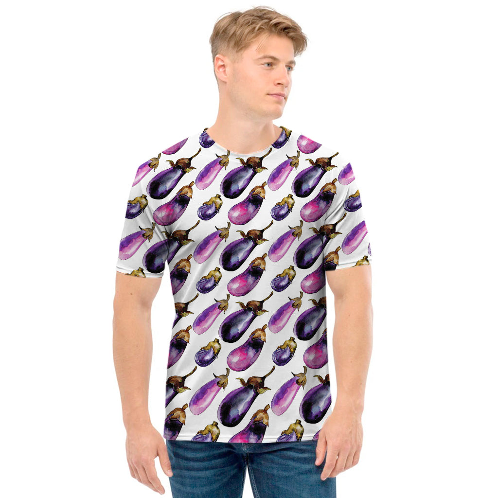 Watercolor Eggplant Pattern Print Men's T-Shirt