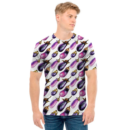 Watercolor Eggplant Pattern Print Men's T-Shirt