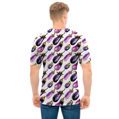 Watercolor Eggplant Pattern Print Men's T-Shirt