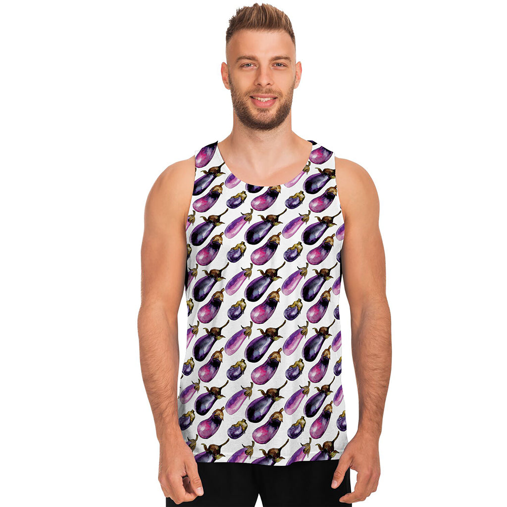 Watercolor Eggplant Pattern Print Men's Tank Top