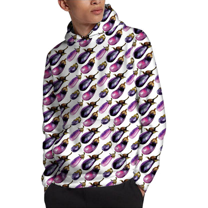 Watercolor Eggplant Pattern Print Pullover Hoodie