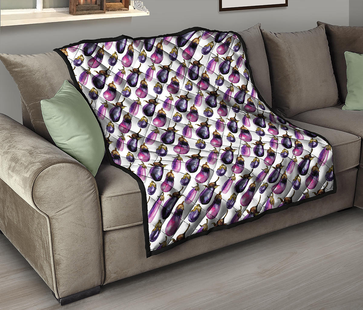 Watercolor Eggplant Pattern Print Quilt