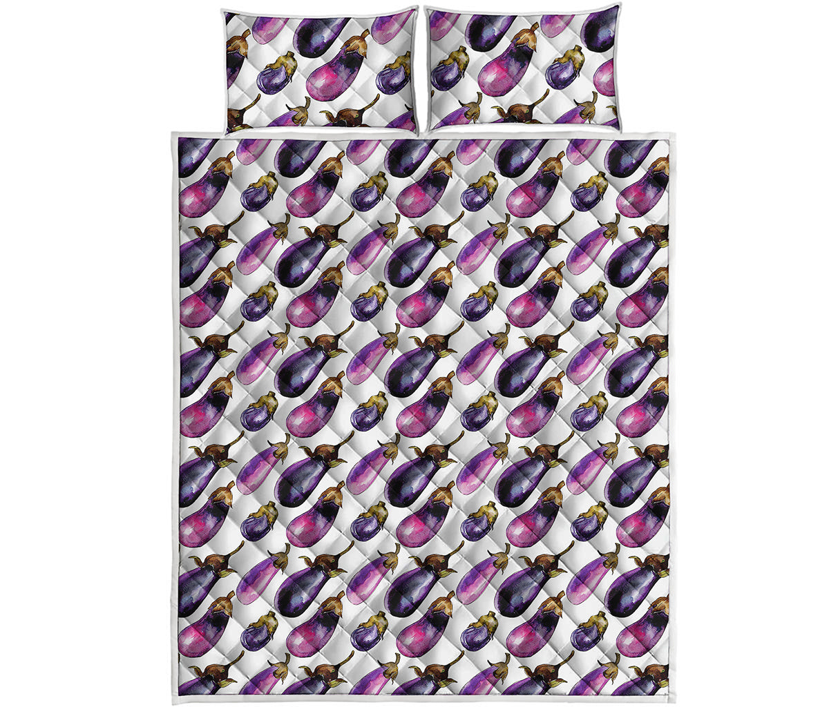 Watercolor Eggplant Pattern Print Quilt Bed Set