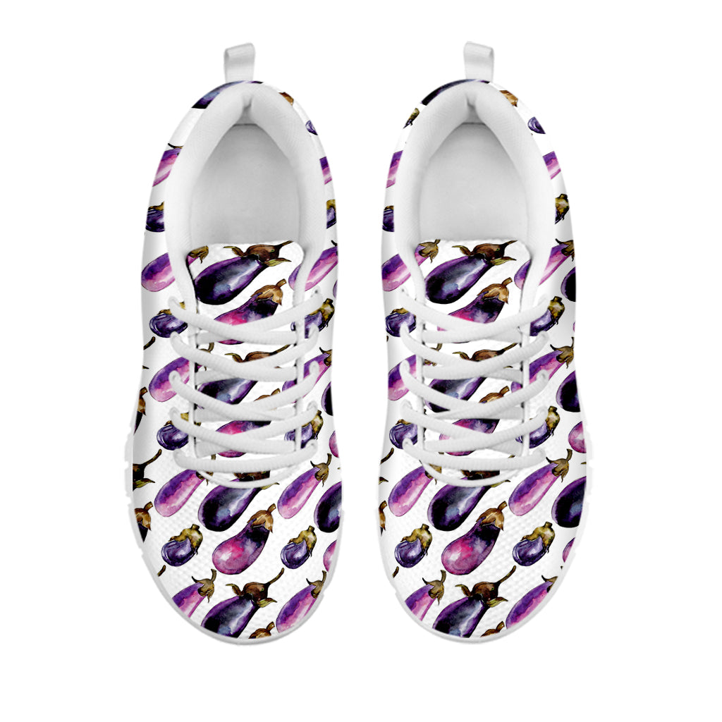 Watercolor Eggplant Pattern Print White Sneakers