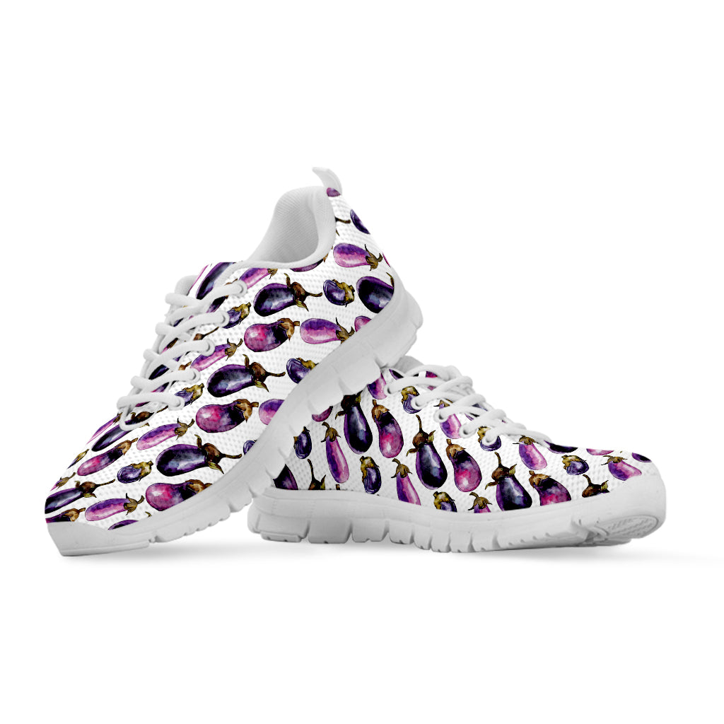 Watercolor Eggplant Pattern Print White Sneakers
