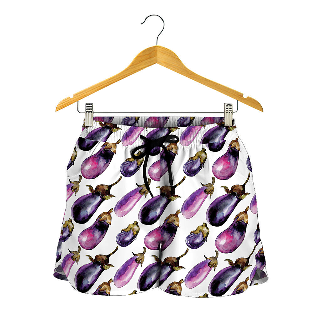 Watercolor Eggplant Pattern Print Women's Shorts