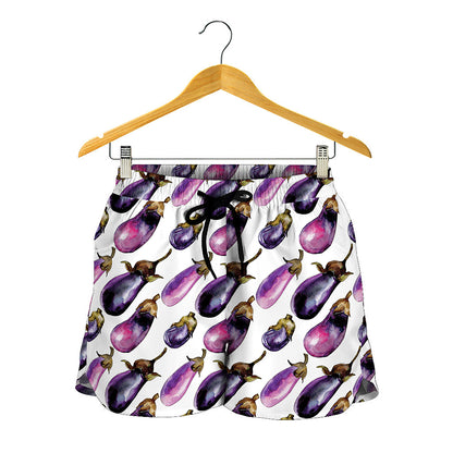 Watercolor Eggplant Pattern Print Women's Shorts