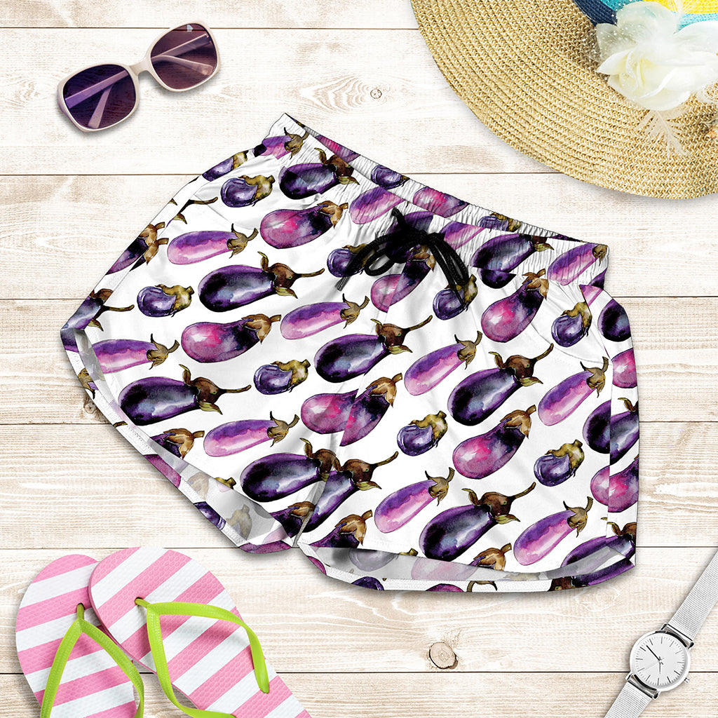 Watercolor Eggplant Pattern Print Women's Shorts