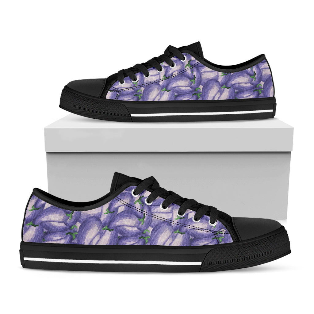 Watercolor Eggplant Print Black Low Top Shoes