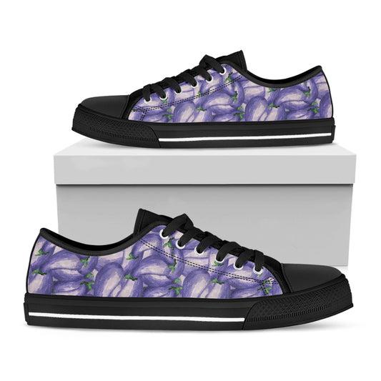 Watercolor Eggplant Print Black Low Top Shoes