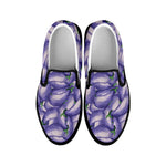 Watercolor Eggplant Print Black Slip On Shoes