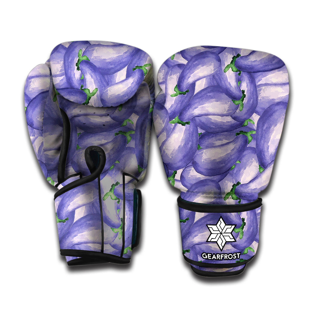 Watercolor Eggplant Print Boxing Gloves