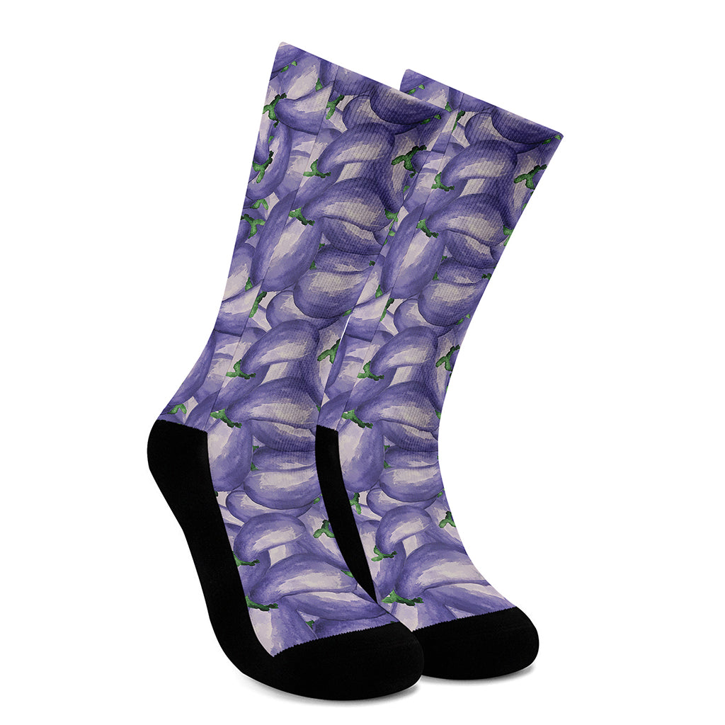 Watercolor Eggplant Print Crew Socks