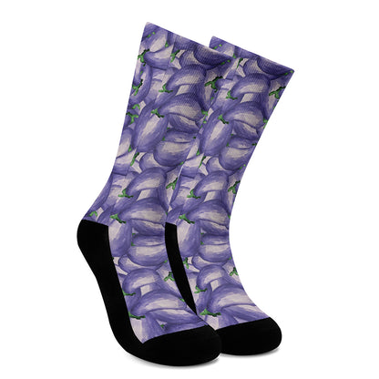 Watercolor Eggplant Print Crew Socks