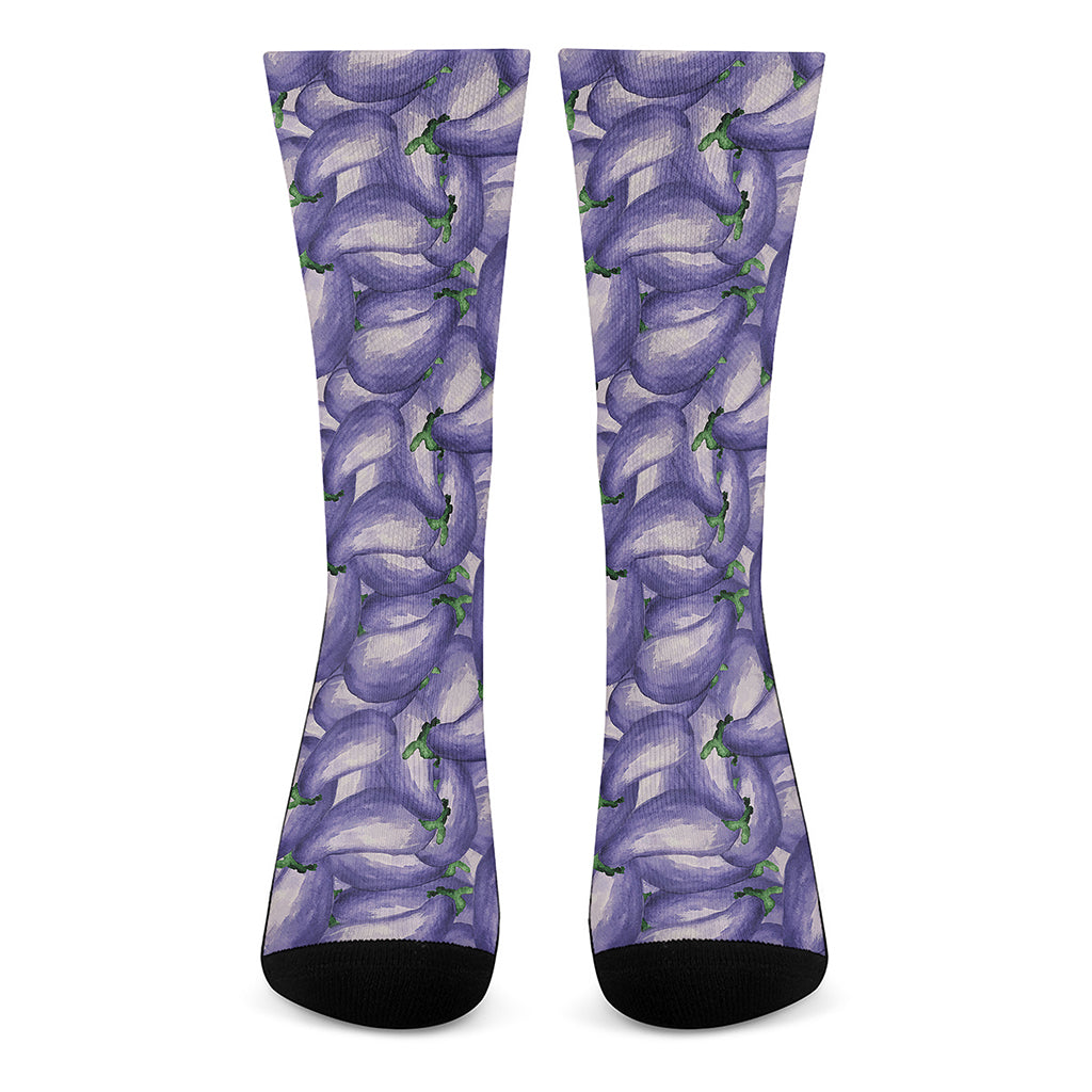 Watercolor Eggplant Print Crew Socks