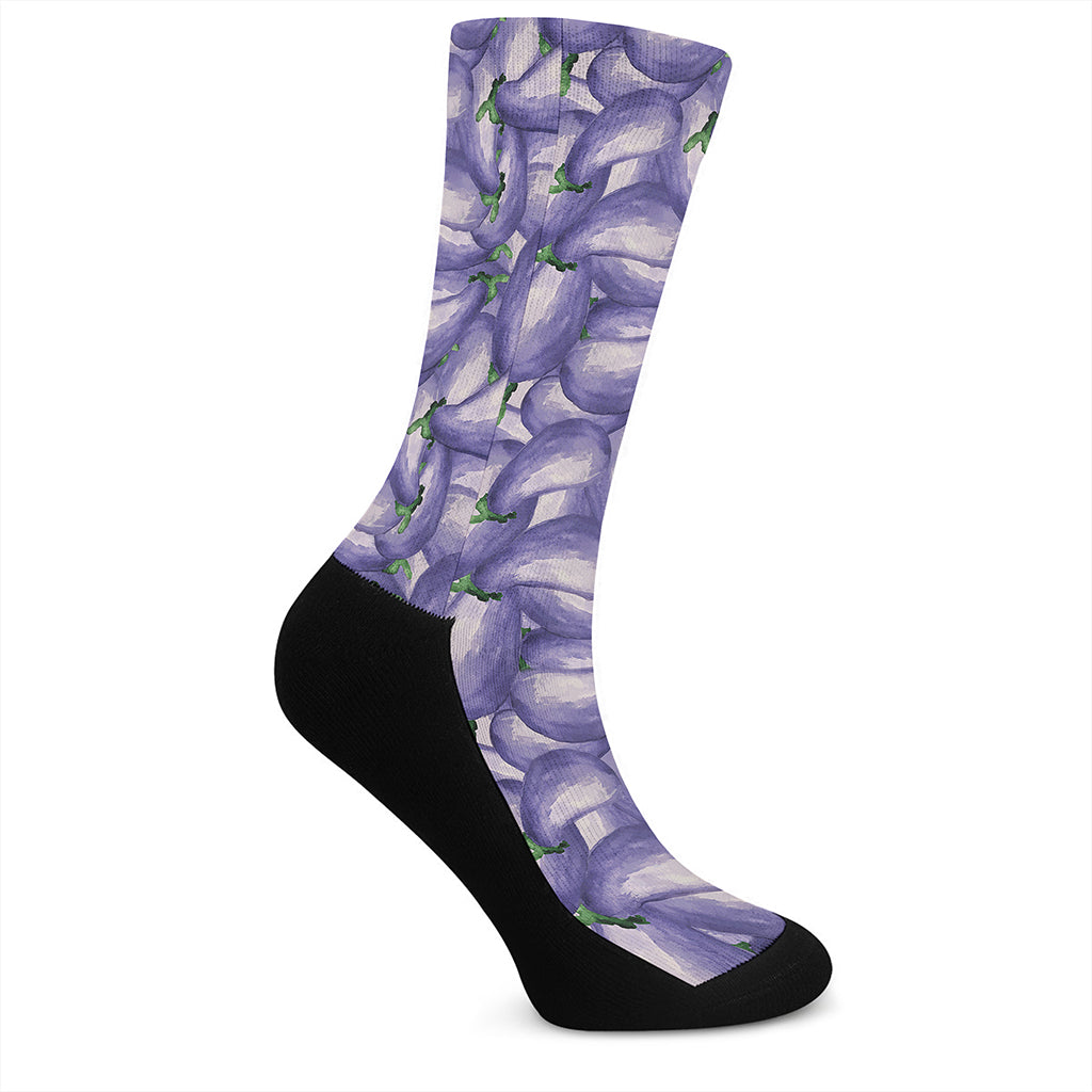 Watercolor Eggplant Print Crew Socks