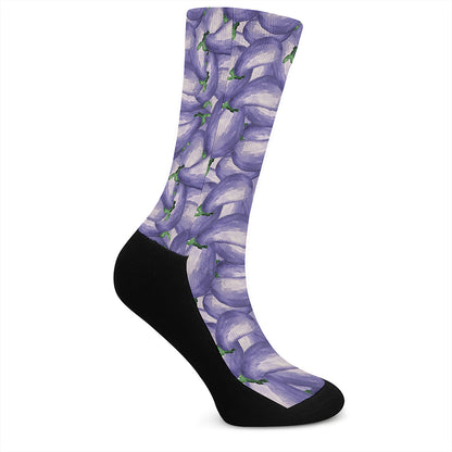 Watercolor Eggplant Print Crew Socks