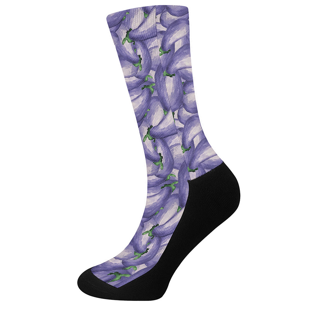 Watercolor Eggplant Print Crew Socks