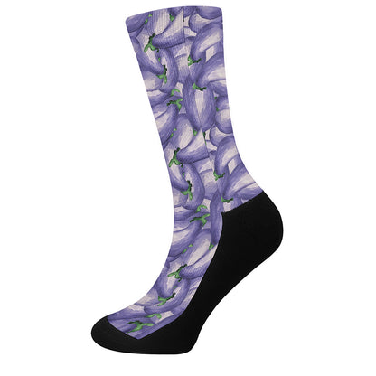 Watercolor Eggplant Print Crew Socks