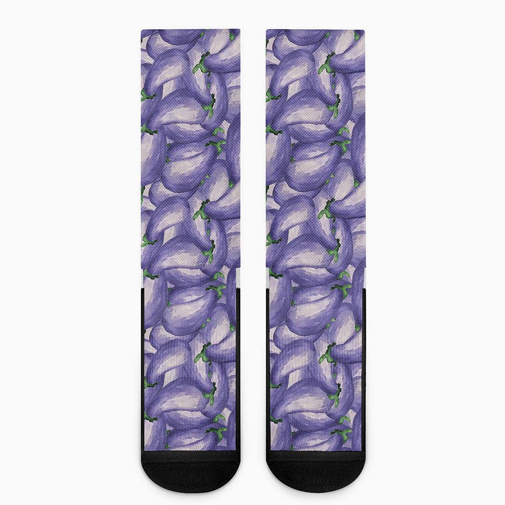 Watercolor Eggplant Print Crew Socks