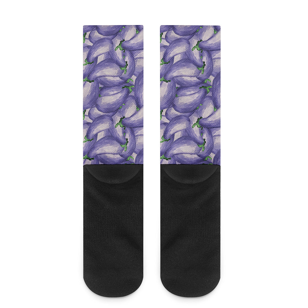 Watercolor Eggplant Print Crew Socks