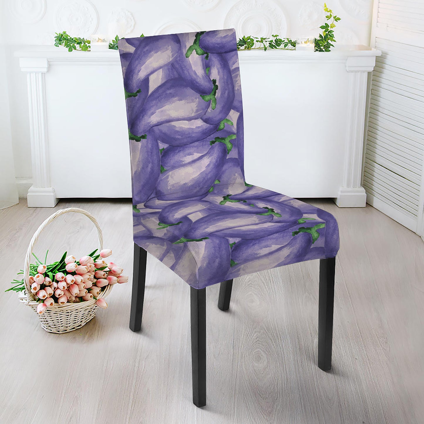 Watercolor Eggplant Print Dining Chair Slipcover