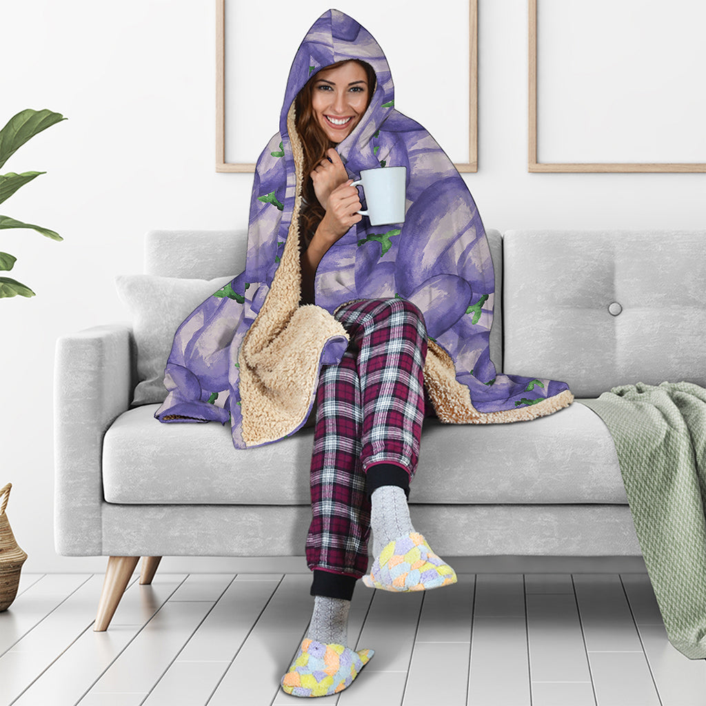 Watercolor Eggplant Print Hooded Blanket