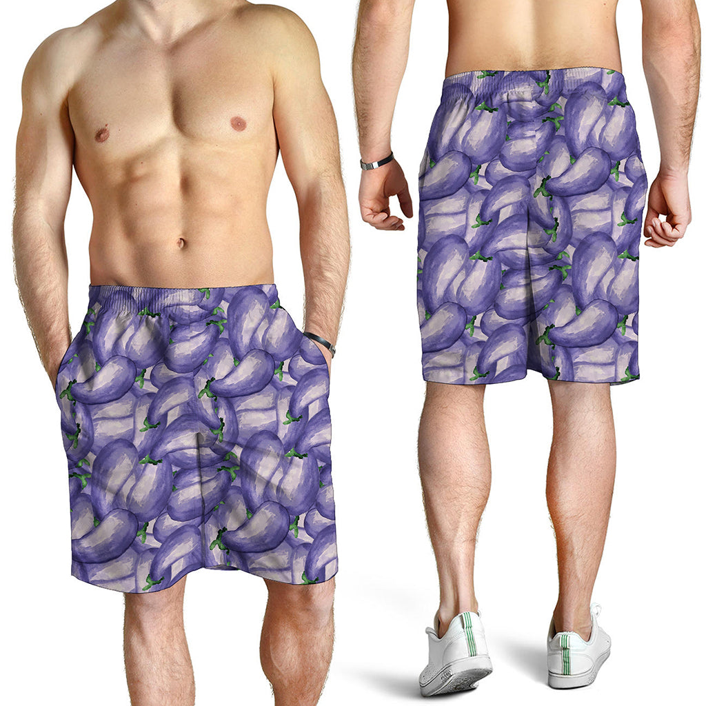 Watercolor Eggplant Print Men's Shorts