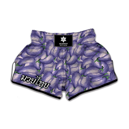 Watercolor Eggplant Print Muay Thai Boxing Shorts