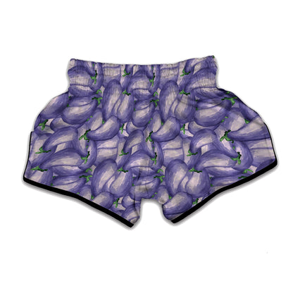Watercolor Eggplant Print Muay Thai Boxing Shorts