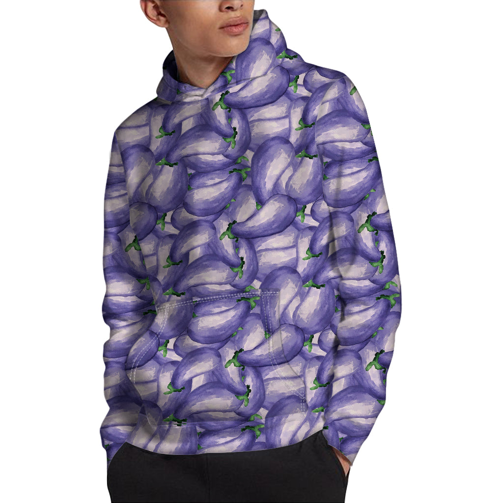 Watercolor Eggplant Print Pullover Hoodie