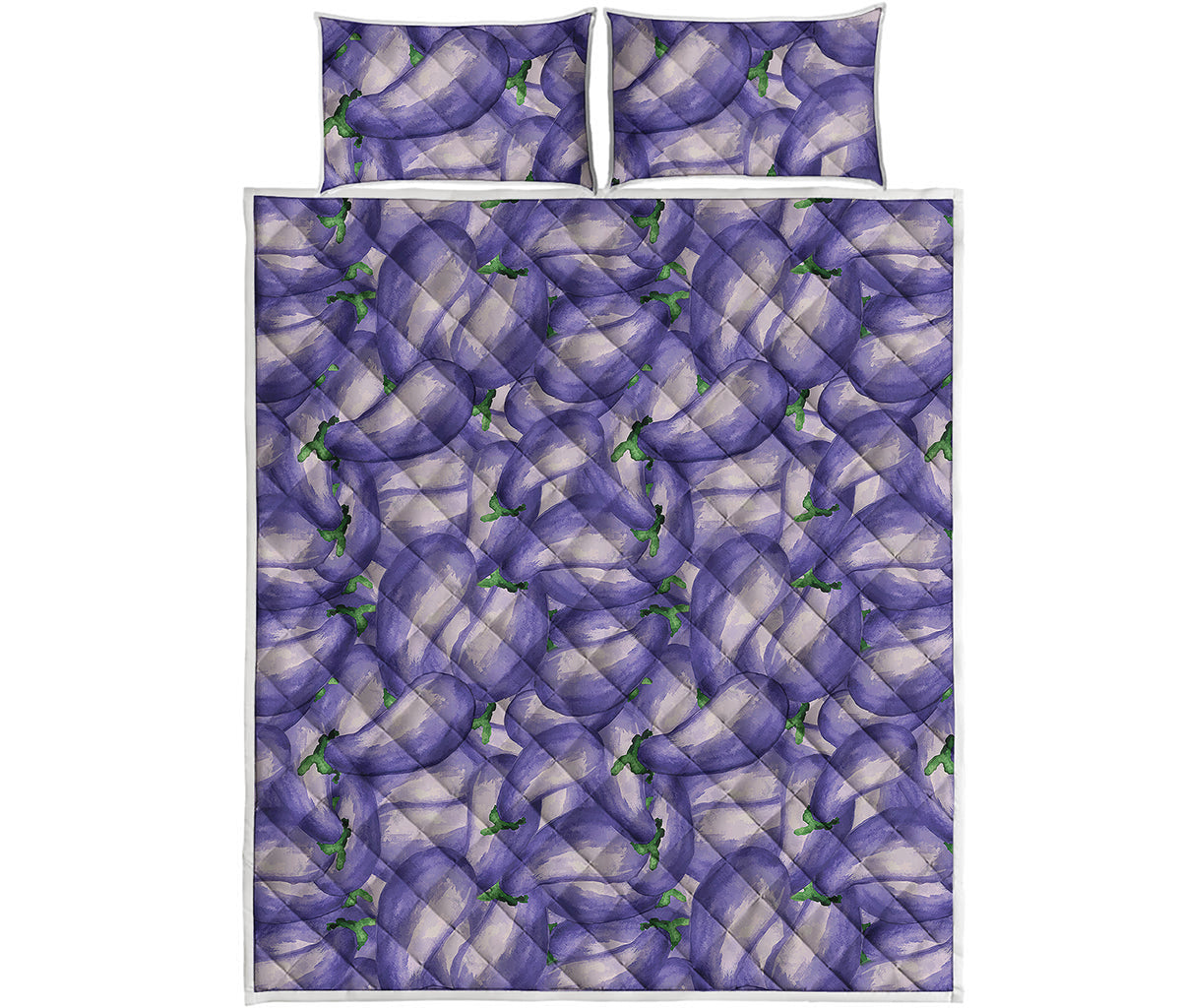 Watercolor Eggplant Print Quilt Bed Set