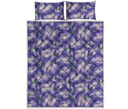 Watercolor Eggplant Print Quilt Bed Set